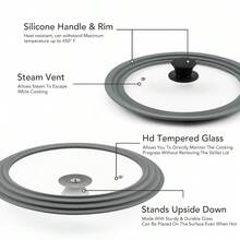 2 Sizes Universal Glass Pot Lid With Silicone Edge Heat Resistant Cover Fits 16-20cm & 24-28cm Cookware Suitable For Frying Pans Woks Stockpots Durable Kitchen Cookware Accessory - Grey - View 3