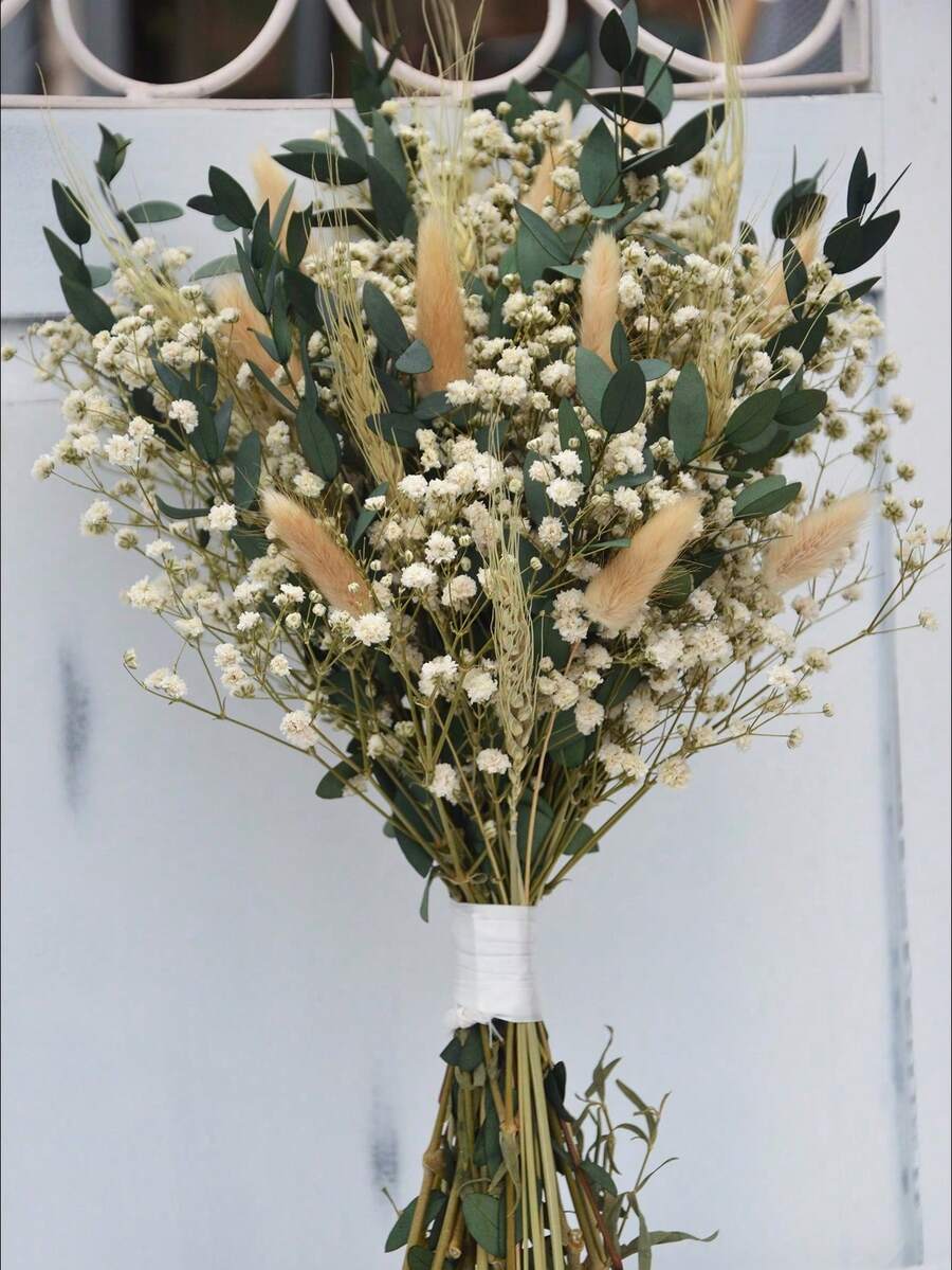 1束綜合人造花,包含滿天星、愛草、兔尾草、珠寶草等,適用於桌面花瓶插花、婚禮裝飾、新娘捧花、居家與辦公室裝飾、派對佈置 - 棕綠色4 - 查看 1