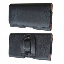 Black Litchi Textured Horizontal Flip Cover Belt Waist Phone Pouch Waist Bag For Men - Black - View 1