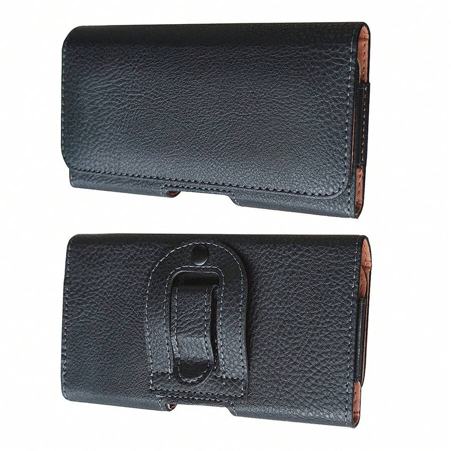 Black Litchi Textured Horizontal Flip Cover Belt Waist Phone Pouch Waist Bag For Men - Black - View 1