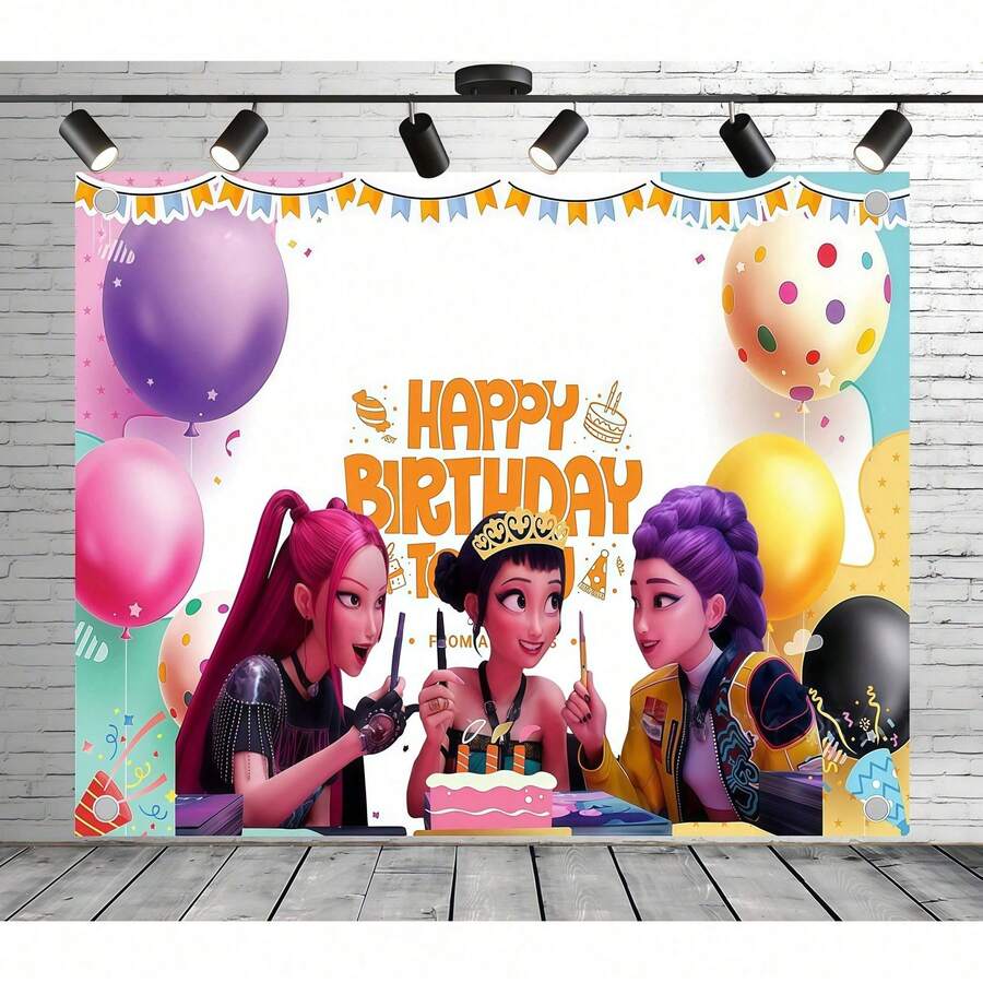 1pc Birthday Party Wall Decor, Printed K-Pop Girl Group Photo Backdrop, Random Style - Multicolor - View 1