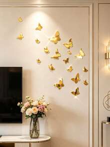 1 Set Butterfly Acrylic Combination Mirror Stickers, Extra Thick Butterfly Style, Self-Adhesive Mirror Acrylic Creative Wall Decor For Bedroom, Living Room, Bathroom, Hallway, Bathroom Wall Stickers - Butterfly - View 2