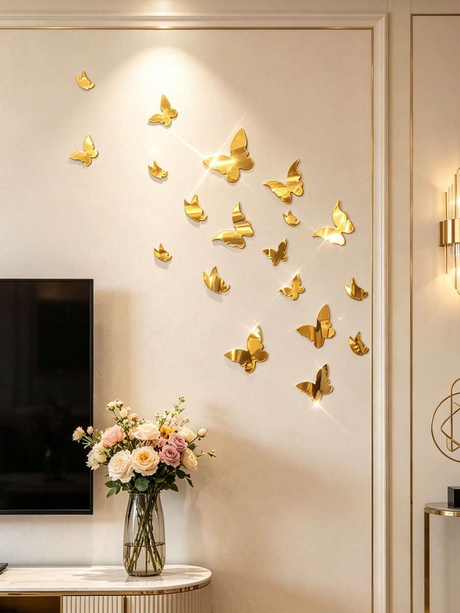 1 Set Butterfly Acrylic Combination Mirror Stickers, Extra Thick Butterfly Style, Self-Adhesive Mirror Acrylic Creative Wall Decor For Bedroom, Living Room, Bathroom, Hallway, Bathroom Wall Stickers