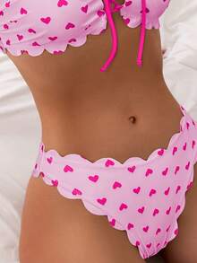 New 2026 Model: Women's Multicolor Ruffled Bikini Swimsuit With Red Heart-Shaped Bow - Bicolor Red Rose - View 5