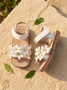 1 Pair 2026 New Girls' Sandals, Featuring Minimalist Sweet Floral Design, Suitable For Daily Outings, Play And Holiday Celebrations - Beige - View 4