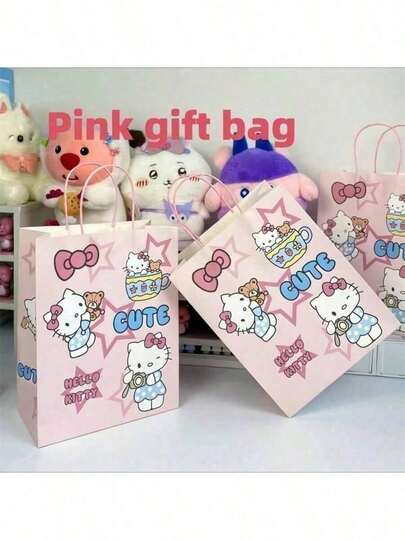 SANRIO 三麗鷗 1個 卡通可愛 Hello Kitty 禮物袋 生日情人節禮物袋 時尚可愛禮物袋 手提袋 伴娘禮物袋 派對禮物袋 婚禮派對用品 (由於生產過程，可能會出現色差和污漬，這是正常的，請放心購買，不會影響使用)
