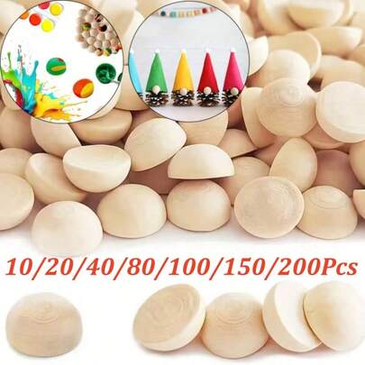 10pcs/20pcs/40pcs/80pcs/100pcs/150pcs/200pcs Hạt gỗ tự nhiên, Hạt gỗ bán nguyệt, Dùng làm trang sức, Đồ thủ công DIY, Phụ kiện handmade