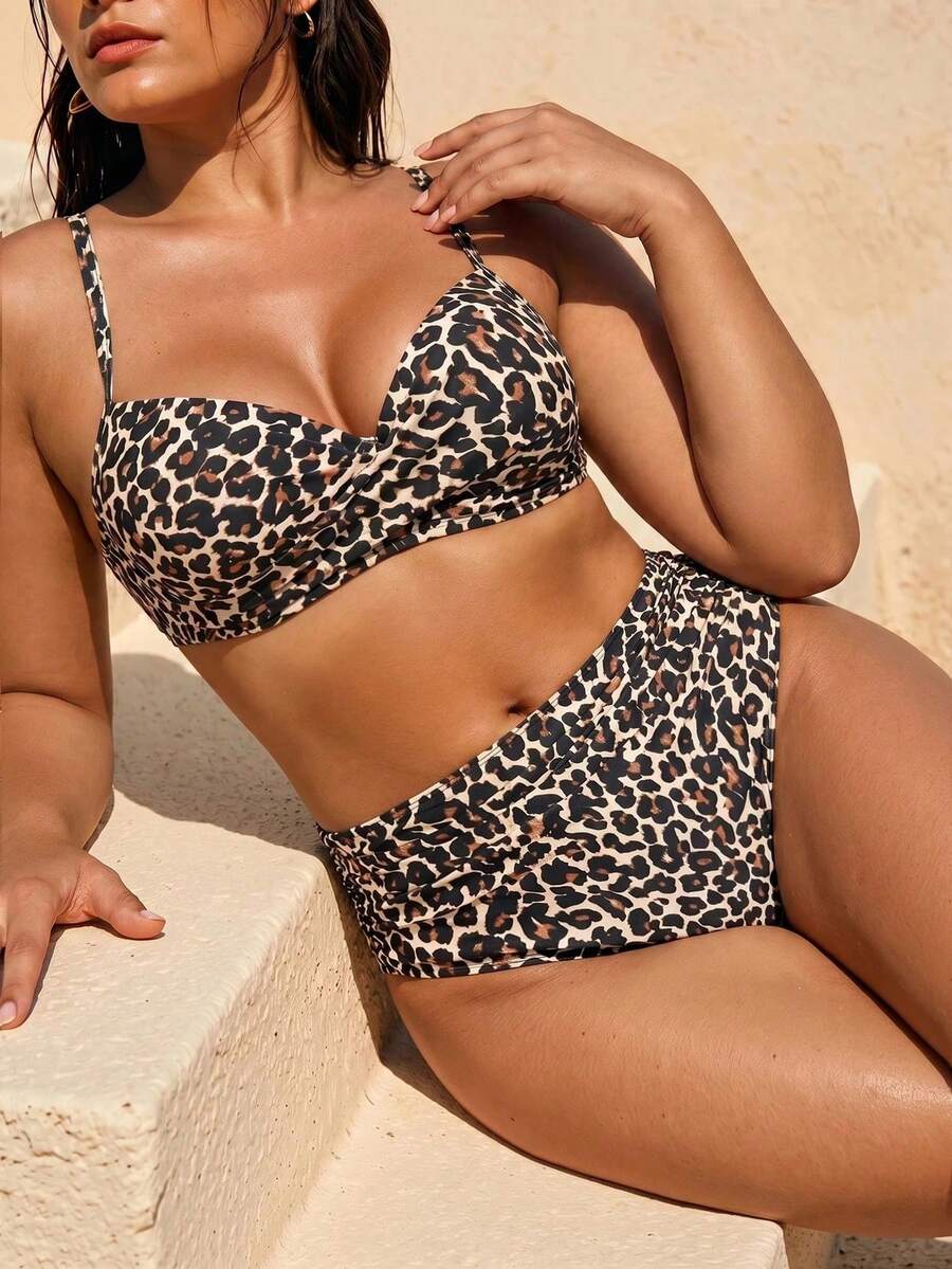 Swim Lushoire Conjunto de bikini tankini de talla de unicolor con recogido para la playa de verano - Multicolor - Ver 1