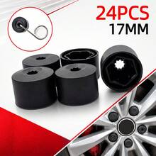 24入 17mm 黑色輪圈螺帽蓋附掛鉤，防鏽防水防塵裝飾性輪轂蓋配件，汽車輪胎螺栓螺絲套管 - 1set - 查看 1