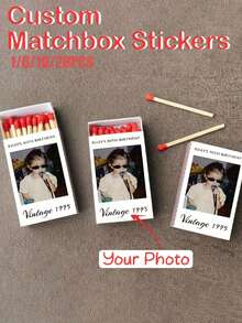 1/6/10/20pcs Customized Matchbox Stickers Labels (Stickers Only, Matchbox Not Included). Customized UV Crystal Transfer Stickers, Long Stickers Can Be Personalized With Images, Logos And Text, Suitable For Weddings, Birthday Celebrations - Multicolor - View 1
