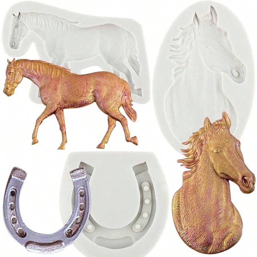 Molde de Silicona Forma de Caballo, Herradura, para Fondant, decoracin de Pasteles, Cupcakes, Chocolate, Dulces, Arcilla polimrica y Pasta de Goma. Juego de 3 Unidades. - Estilo y - Ver 1