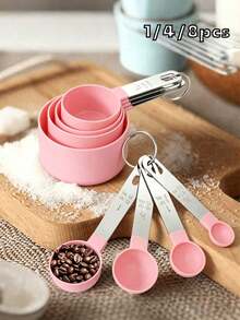 1/4/8pcs Measuring Cup And Spoon Set | Graduated Measuring Spoons | Coffee, Flour Specific And Handle Measuring Spoons | Stackable Measuring Cups And Spoons | Cooking And Baking Tools | Kitchen Cooking And Baking Utensils | Home And School Essential Kitchen Gadgets - Multicolor - View 2