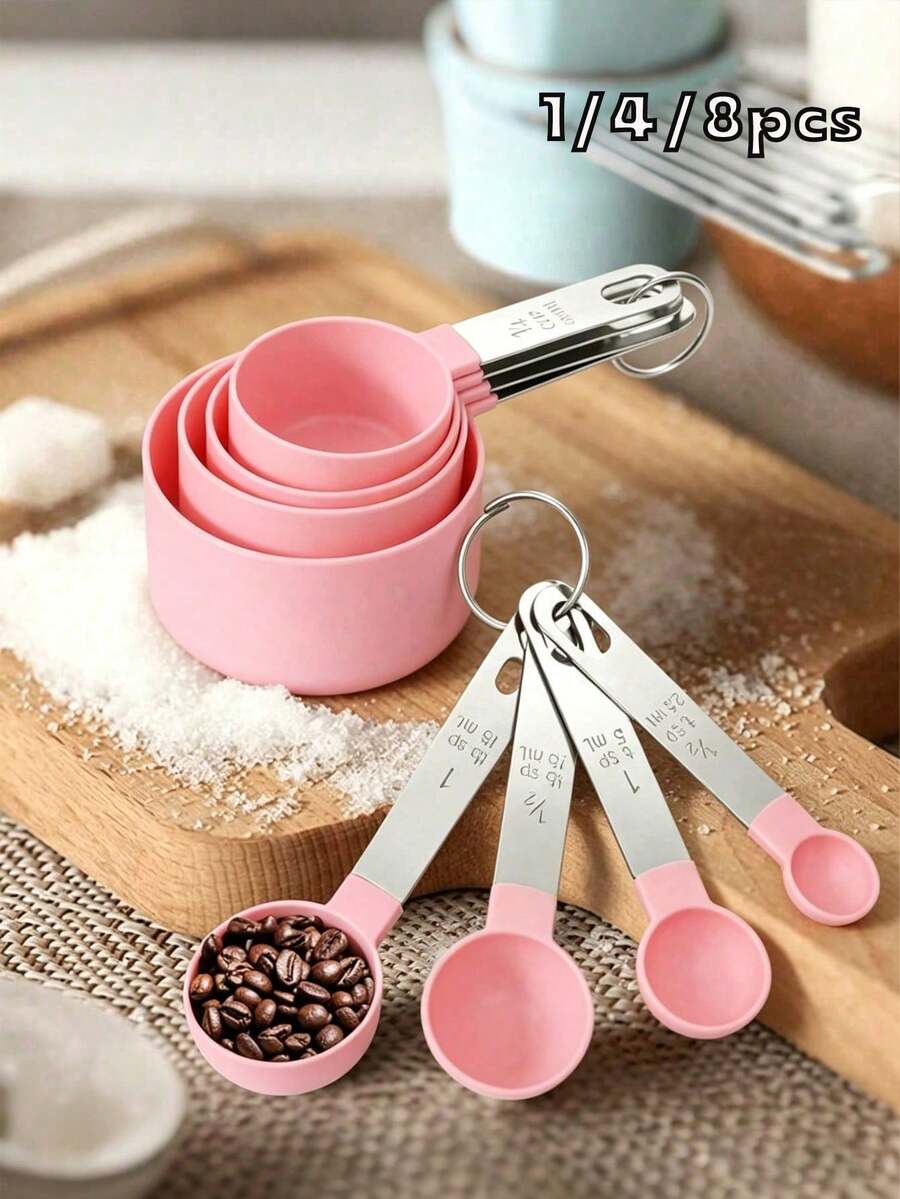 1/4/8pcs Measuring Cup And Spoon Set | Graduated Measuring Spoons | Coffee, Flour Specific And Handle Measuring Spoons | Stackable Measuring Cups And Spoons | Cooking And Baking Tools | Kitchen Cooking And Baking Utensils | Home And School Essential Kitchen Gadgets