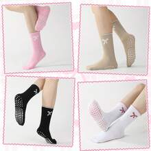 Women's Mid-Calf Yoga Socks With Embroidered Bow - Multicolor - View 1