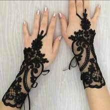 1 Pair Elegant Black Lace Fingerless Gloves - Soft And Skin-Friendly, Exquisite Floral Pattern, Elastic Polyester Material - Perfect For Weddings, Parties And Balls, Wedding Accessories - A - View 3