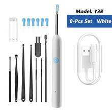 Visual Earwax Cleaner With Camera, Earwax Removal Endoscope With 5M Camera, Light-Up Otoscope, Ear Cleaning Tools, Ear Care - Y38 8件套裝 白色 - 查看 1