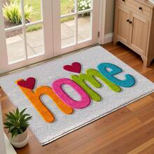 1pc Colorful Home Heart Pattern Printed Faux Cashmere Surface TPR Bottom Door Mat, Bathroom Mat, Kitchen Mat, Laundry Room Mat, Holiday Atmosphere Decoration, Home Decor, Party Decor, Wedding Decor, Dining & Kitchen Decor - Multicolor - View 7