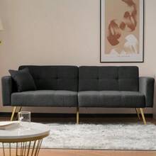 Sofa Bed With Adjustable Incline, Gold Legs, Cushions And Side Storage Pockets - 深灰色 - 查看 12
