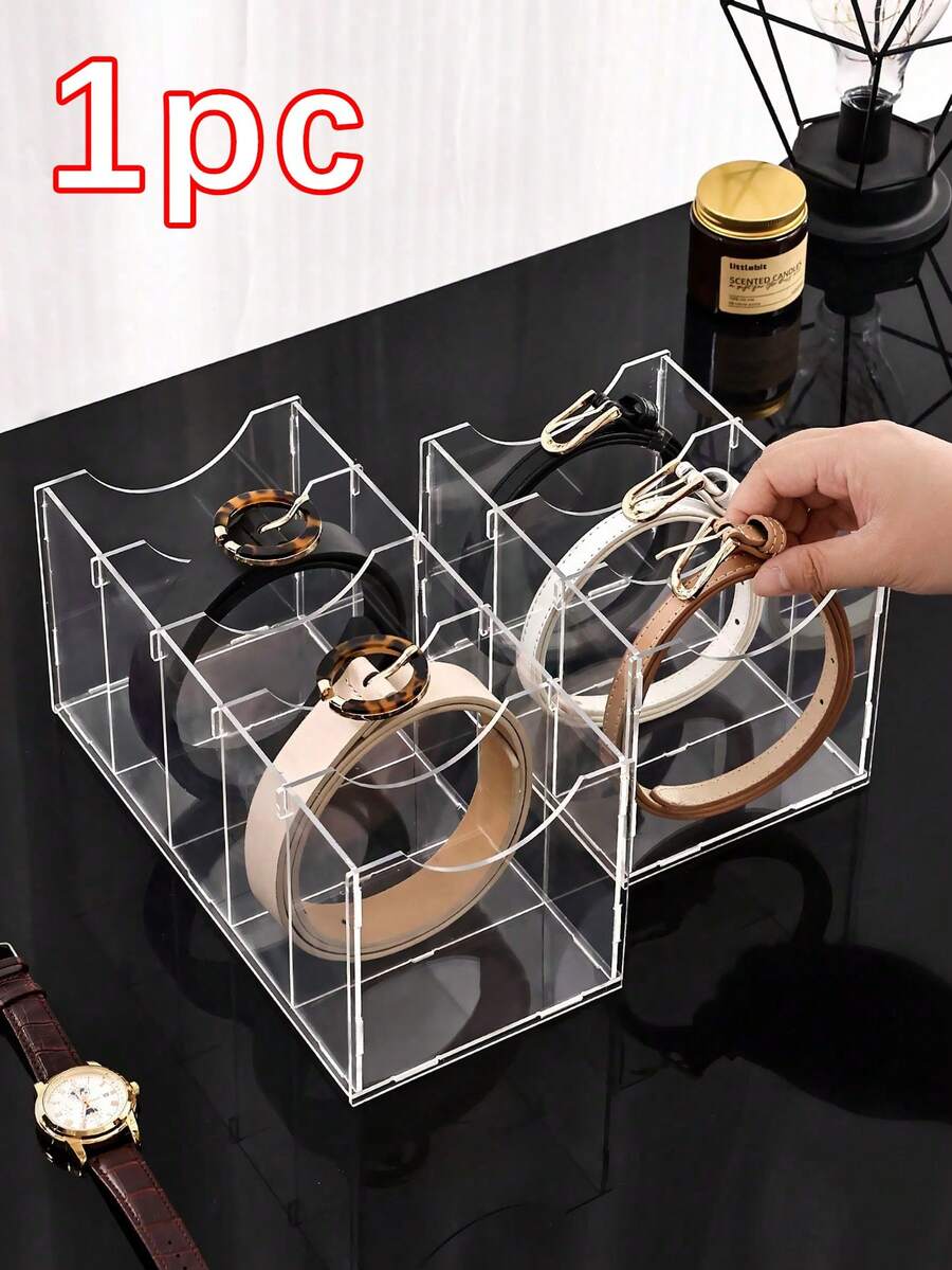 1pc Multi-Size Transparent Belt/Chain/Necktie/Headband Organizer Box, Detachable Assembly, Suitable For Daily Wardrobe Storage, Dresser Drawer, Jewelry And Accessory Organization, Multi-Functional Storage Box