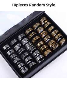 10pcs Fashion Minimalist Oil Drop Stainless Steel Rings, Unisex, Punk Style Vintage Jewelry, Birthday Party Gift, No Packaging Box - Oil Dripping Stainless Steel Ring - View 12