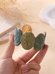 1pc Vintage Round Woven Bracelet, Bohemian Contrast Color Design, Versatile Bangle For Island Vacation, Pastoral Outings, Commuting, And Urban Daily Wear - Moss Green - View 7