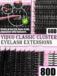 YIDUO 40D-100D 睫毛簇裝套組，D捲度豐盈款 5-20mm 混長單簇假睫毛，含 2x 接著劑與密封劑及卸除刷，完整 DIY 套組，適合居家使用，完美適用日常配戴與節日妝容 - 彩色 - 查看 6