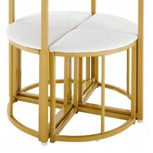 Dining Table And Chair Set, With MDF Tabletop And Gold Iron Frame, Velvet Chairs, Modern And Luxurious Style, White - Gold - View 9