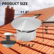 Heavy Duty Roof Vent Cap With Damper 6 Inch Removable Galvanized Steel Chimney Cover, Mesh Screen, Rust-Resistant, All-Weather Protection, Easy Installation, Ideal For Home Ventilation, Fireplace - Silver 7-8inch - View 8