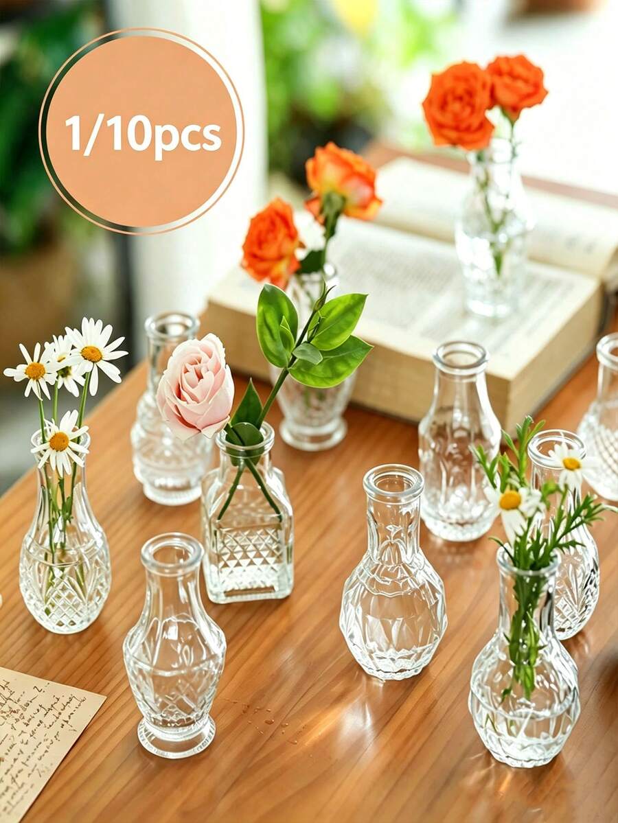 This Small And Exquisite Transparent Glass Cylindrical Vase Is Perfect For Gardening Use, And Can Also Be Used As A Tabletop Decoration. Its Vintage-Style Transparent Glass Design Makes It Suitable For Home Tabletop Decoration, Garden Decoration, Patio Decoration, Rustic Wedding Decoration And Mother's Day Decoration, Making It An Ideal Mother's Day Gift. - Multiple Styles - View 1