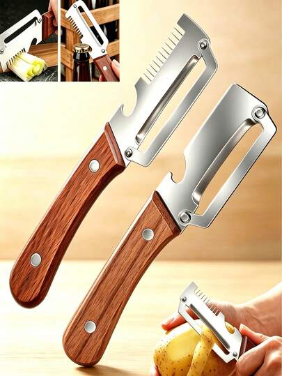 3-In-1 Thickened Stainless Steel Peeler And Slicer With Wooden Handle And Thickened Blade, Suitable For All Types Of Fruits And Vegetables. This Multifunctional Peeler And Slicer Meets Home And Professional Needs, An Essential Kitchen Tool And Accessory For Home And Outdoor Picnics - Kitchen Supplies Home - Kitchen - Kitchen Accessories - Father's Day Gift - Home - Baking - Home Goods - Kitchen Decor - Kitchen Supplies Home - Kitchen Tools - Kitchen Gadgets - Kitchen Knives - Gift