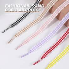 1 Pair Plaid Lace Shoelaces, 120cm/47.2in, Polyester Silk DIY Ballet Style, Fashion Versatile, Fresh & Sweet, Casual German Trainer Bow Flat Shoe Laces - Multicolor - View 3