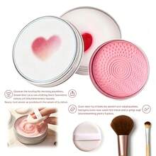 Makeup Brush Cleaner Soap With Silicone Cleaning Pad,2-In-1 Solid Makeup Brush Cleaner Balm,Deeply Cleans Waterproof Makeup For Synthetic And Natural Brushes And Sponges (Heart 100g)Make Up Sponge/Eyebrow Gel Pencil/Facial Sponge/Makeup Pencil - Heart-shaped - View 2