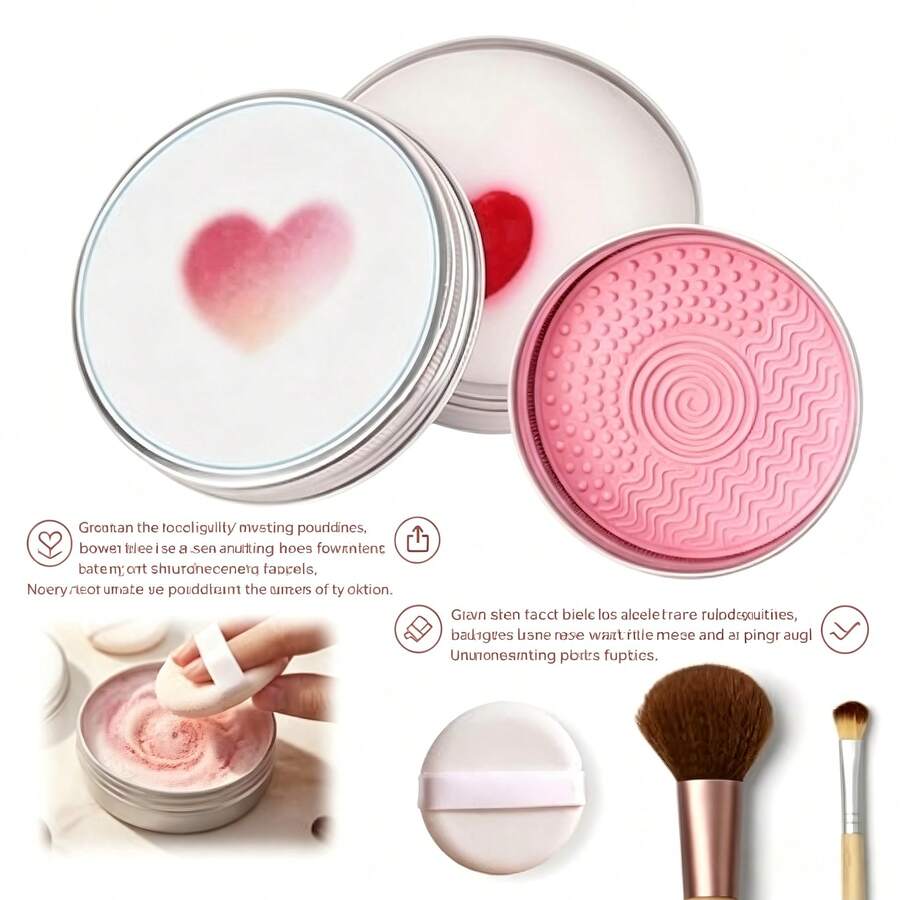 Makeup Brush Cleaner Soap With Silicone Cleaning Pad,2-In-1 Solid Makeup Brush Cleaner Balm,Deeply Cleans Waterproof Makeup For Synthetic And Natural Brushes And Sponges (Heart 100g)Make Up Sponge/Eyebrow Gel Pencil/Facial Sponge/Makeup Pencil