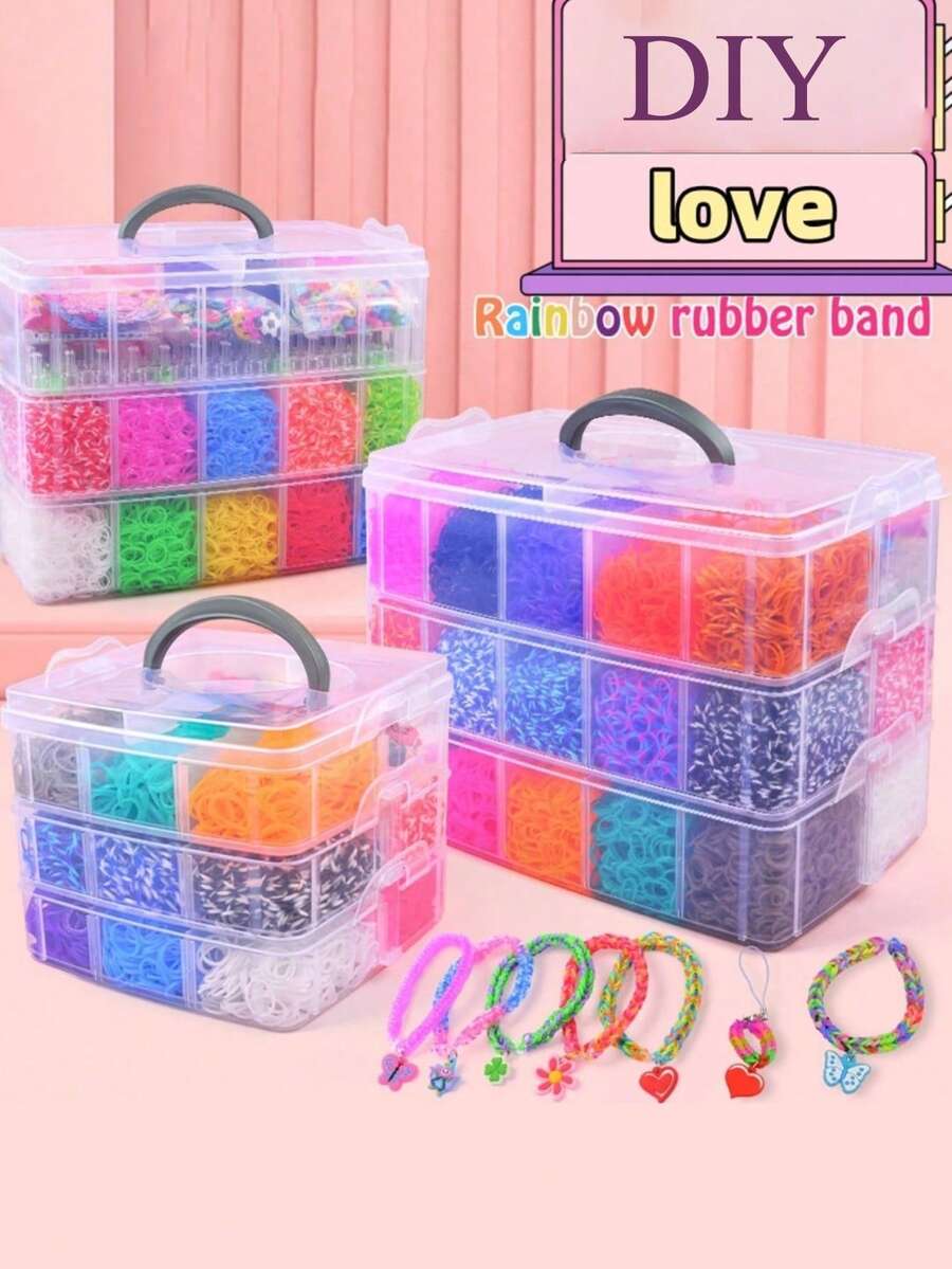 Colorful Rubber Band Weaving Set, Multi-Color Rubber Band Weaving Strips, Suitable For DIY Bracelets And Beaded Jewelry, Perfect Gift For Beginners (Random Colors) - Large Gift Box - View 1