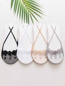 1/5/6/10/15/20/30 Pairs Thin Lace Invisible Non-Slip Liner Socks For High Heels, Suitable For Spring & Summer, Random Delivery - Multicolor - View 1