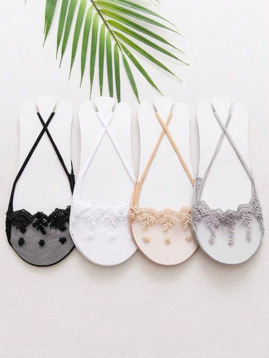 1/5/6/10/15/20/30 Pairs Thin Lace Invisible Non-Slip Liner Socks For High Heels, Suitable For Spring & Summer, Random Delivery - Multicolor - View 1