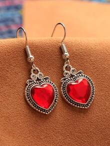 Fashionable Retro Red Heart-Shaped Earrings, 1 Pair - Red - View 2