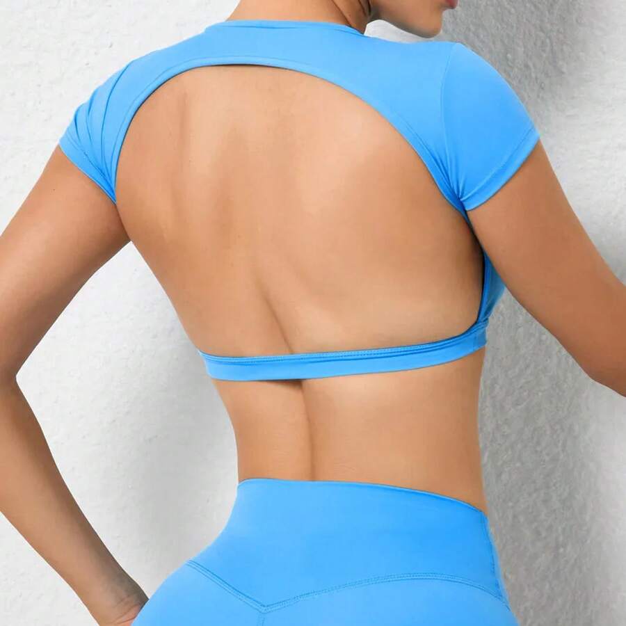 Customizable Summer Sports T-Shirts, Backless Yoga Sportswear, Sports Crop Tops With Chest Pads, Gym Top For Women
