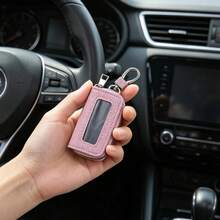 女款高級皮革鑰匙套 - 附拉鍊零錢包汽車鑰匙套，多功能鑰匙套，銀金色，輕量奢華 - 均碼 - 查看 5