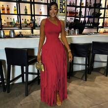 Women's Asymmetrical One Shoulder Sleeveless Tiered Fringe Maxi Dress Formal Evening Gown For Party Collection - Màu vàng - Xem 2