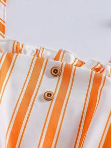 3pcs/Set Girls' Summer Fashion Casual Strap Bow Jumpsuit - Orange - View 10