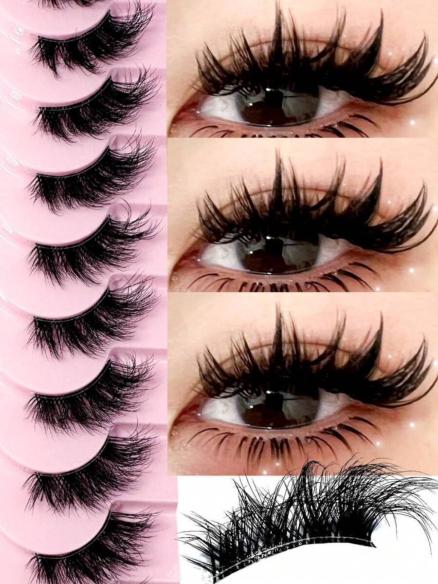 10 Pairs Half-Length False Eyelashes, Cat Eye Lengthening Natural Style - Transparent Stem, Lightweight & Fluffy, Comfortable & Reusable