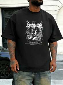 Men's T-Shirt With Angel Motif, High-Quality Fabric, Crew Neck, Comfortable Fit, Eye-Catching Print - Black - View 1