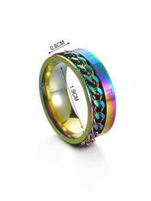 1pc Fashion Stainless Steel Roman Numeral Chain Rotating Ring For Men - Roman Numerals - View 3
