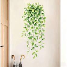 1pc Watercolor Hanging Pothos Vine And Leaf Wall Sticker, Removable Self-Adhesive Waterproof PVC Sticker, Suitable For Bedrooms, Living Rooms, Offices, Bathrooms, And Home Decor. - Wall Stickers - View 2