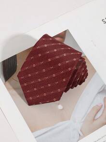 1件裝 男士酒紅色斜條紋領帶，精緻碎花低調圖案，商務正式/婚禮宴會百搭款 - 酒紅色 - 查看 5