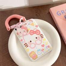 MINISO Kawaii Sanrio Hello Kitty Pochacco 滑動式卡套，可愛動漫角色直立式卡套，附柔軟粉色螺旋腕繩鑰匙圈，開學季學生識別證套 - 樣式 2 - 查看 6