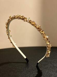 1 Stück Braut-Haarschmuck, luxuriöser Damen-Haarreif mit Diamanten und goldenen Perlen, Organizer für Pony und offenes Haar, Haaraccessoire für Hochsteckfrisuren und geflochtene Dutt-Stylings, geeignet für Lässig, Urlaub, Party und Hochzeit, ganzjährig tragbar - Verschiedenfarbig - Übersicht 2