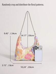 Yellow-Green Lace Hollow Floral Hobo Shoulder Bag With Sparkling Rhinestones For Women, Suitable For Vacation (Floral Pattern Randomly Distributed) - Multicolor - View 2