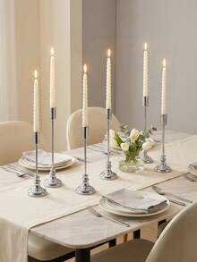 Classic Tiered Taper Candle Holder, Silver Romantic Valentine's Day Decorative Candle Stand, Elegant Tabletop Centerpiece, Wedding Romantic Candle Holder, Fireplace Decor Candle Holder, Wedding Home Decor Pillar Candle Stand - Elegant Style - View 4